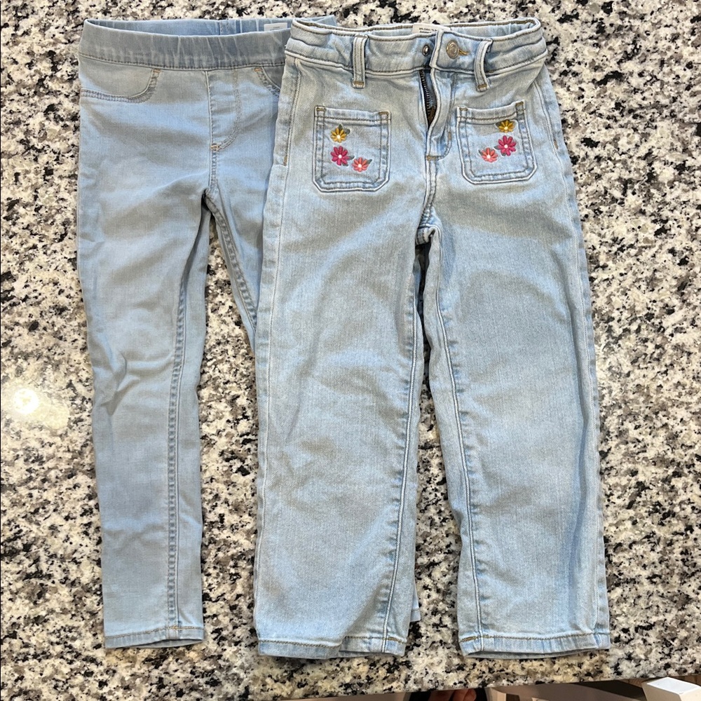 Light Blue Kids Denim Jeans with Floral Embroidery